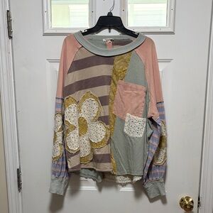 Oli & Hali Patchwork Long Sleeve Top in Pink, Sage, Mustard